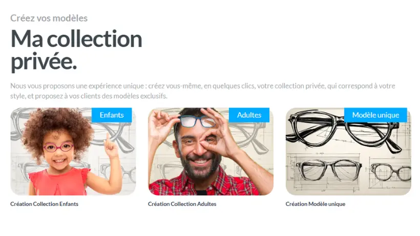Outil de création de collection privée dans l'espace professionnel Nextone pour opticien créateur